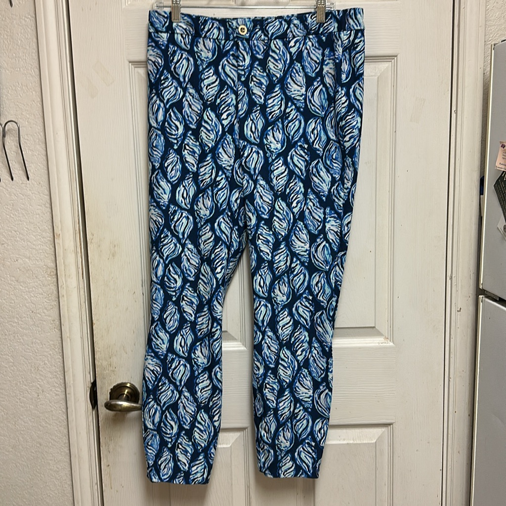 Lilly Pulitzer Navy And Light Blue Leaf-Print Cropped Pants